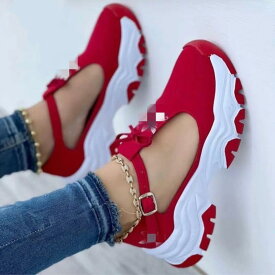 レディース 厚底スニーカー スエード素材 ストラップ 蝶結びリボン 大きめサイズ 春 カジュアル スポーツシューズ ローカット 日常使い 柔らかい履き心地