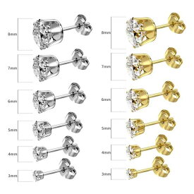 ピアス 女性用 ステンレス 6爪 王冠型 ジルコニア クラシック 金メッキ シンプル 日常使い 輝く 耐久性