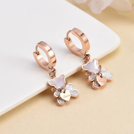 レディース かわいい ハート クマ 白貝 シンプル チタンスチール スタッド イヤリング ピアス アクセサリー 普段使い 軽量 アレルギー対応 女性用 ファッション ジュエリー