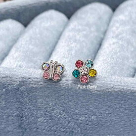イヤーピアス 医療用チタン製 防アレルギー かわいい 蝶モチーフ 花 カラフル フラワー ミニサイズ 耳骨用 耳たぶ用 日常使い ファッションアクセサリー