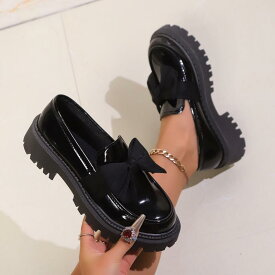 ローファー 女性用 リボン 厚底 中ヒール 韓国 レトロ 革シューズ イージー ブリティッシュスタイル 普段使い 軽量 柔らかい 履き心地 フラットシューズ 春夏 秋冬
