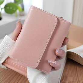 三つ折り財布 レディース シンプル薄型 コンパクトカードケース 小銭入れ付き 多機能 光沢仕上げ 普段使い 上品 学生向け