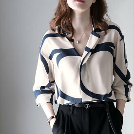 レディース シャツ 体型カバー 羽織 カジュアル 春夏 ストライプ 通勤 通学 用
