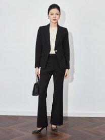 ビジネススーツ レディース 黒 シングルボタン 長袖 英国風 テーラード セット パンツ付き