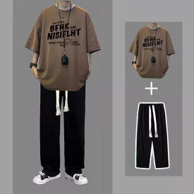 Tシャツセット メンズ 短袖 夏季 長ズボン 付き カジュアル コーディネート