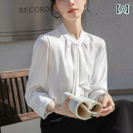 ブラウス レディース 長袖 無地 ホワイト 白 オフィス カジュアル ビジネス 通勤 きれいめ 上品 襟付き リボン フォーマル セレモニー 定番 ベーシック シンプル スタンダード リラックス 清楚 大人 仕事着