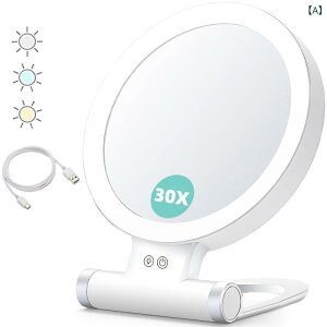 ���~���[ LED���C�g�t�� �g�勾 10�{ 20�{ ���ʋ� ���C�N�� ���ϋ� �X�^���h�~���[ �~�` 360�x��] ��㋾ �|�[�^�u�� ���ʏ� ���� �X�L���P�A �g�����Ȃ� �p�x���� ���D�~���[ �R�[�h���X