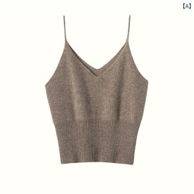 キャミソール レディース カシミヤ混 ニット インナー トップス ノースリーブ Vネック リブ編み シンプル ストレッチ タイト ショート丈 薄手 インナーウェア レイヤード 重ね着 伸縮性があり動きやすい