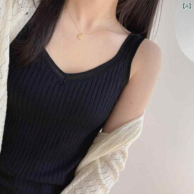 ニットキャミソール レディース Vネック インナー ノースリーブ トップス タイト サマーニット 薄手 重ね着 伸縮性 通気性 春夏 冷感素材 体型カバー 通勤 通学 着回ししやすい 涼しい