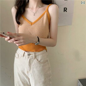 ニットベスト レディース Vネック ノースリーブ カットソー ストライプ タイト ショート丈 重ね着 春夏秋 トップス インナー 使いやすい