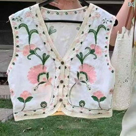 ニットベスト レディース Vネック 刺繡入り ノースリーブ プルオーバー ショート丈 レイヤード トップス ゆったり シルクタッチ チョッキ カジュアル 重ね着しやすい 伸縮性 通気性 オールシーズン