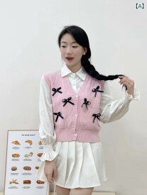 ニットベスト レディース Vネック チョッキ ノースリーブ セーター 重ね着 トップス ショート丈 無地 カジュアル シンプル 厚手 暖かい 伸縮性 秋冬 かわいい おしゃれ 重ね着しやすい