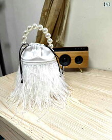 ショルダーバッグ レディース ハンドバッグ 斜め掛け パール 羽毛 フリンジ付き 2way パーティーバッグ 結婚式 二次会 フォーマル 鞄 軽量 収納しやすい
