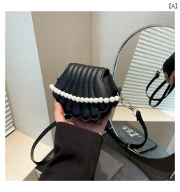 ショルダーバッグ レディース 2wayバッグ 斜め掛け 貝殻型 パール付き ハンドバッグ チェーンストラップ 肩掛けかばん レザー調 コンパクト 軽量 収納しやすい おしゃれ デイリーバッグ 街歩き 旅行