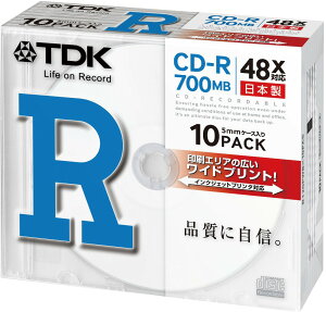 TDK CD-R 700MB 48X �z���C�g���C�h�v�����^�u�� 10�� 5mm�P�[�X���� CD-R80PWDX10B [���s�A���i]