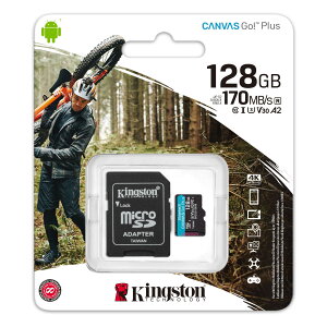 Kingston 128GB microSDXC Canvas Go Plus 170MB/s �ǂݎ�� UHS-I C10 U3 V30 A2/A1 �������[�J�[�h + �A�_�v�^�[ (SDCG3/128GBCR)
