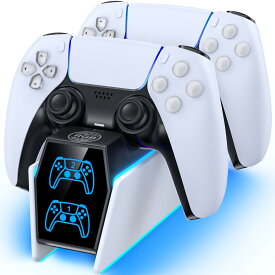PS5対応 コントローラースタンド 2台同時充電 RGBライト搭載 LEDインジケーター コンパクト設計 過充電保護付き ワイヤレスコントローラー用 充電スタンド ゲーム周辺機器