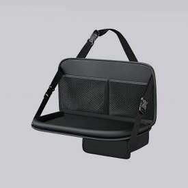 Elfzone 車用シートバックテーブル 後部座席 収納ポケット - 折りたたみ式 ドリンクホルダー付き 車 テーブル 後部座席用 ノートPC作業 食事 小物入れ 大容量 PUレザー製 取り付け簡単 軽自動