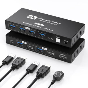 2��PC�Ή� 4K60Hz HDMI KVM�X�C�b�` USB 3.0�ڑ� �f�X�N�g�b�v�ؑփR���g���[���[�t�� ���j�^�[���L �L�[�{�[�h�}�E�X�؂�ւ� �I�t�B�X�E�ݑ�[�N�ɍœK �t���i:HDMI�P�[�u��2�{�AUSB3.0�P�[�u