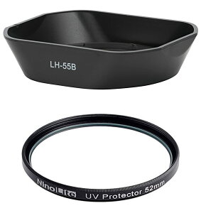 NinoLite(NinoLite) LH-55B �p�����Y�t�[�h + 52mm UV�t�B���^�[ �̃Z�b�g�AM.Zuiko Digital ED 12-50mm F3.5-6.3 EZ�EM.Zuiko Digital ED 9-18mm f/4.0-5.6�����Y�p�A�t������t�\�A�t�[�h�𑕒��̂܂܁A�����Y�Ƀt�B��