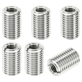 PATIKIL インサートナット M10メス→M16オス 長さ25mm 6個セット 303ステンレス 割溝タイプ ねじ変換アダプター 埋め込みナット シルバー
