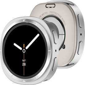 Miimall for Galaxy Watch 8 40mm ケース PC+アルミ合金 バンパー 耐衝撃 フィルムなし バックカバー付き 頑丈 滑り止め 装着簡単 ギャラクシーウォッチ 8 40mm保護カバー シェル（シルバー）