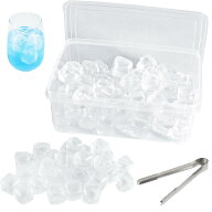 CACASO 再利用可能アイスキューブ 60個パック ホワイトプラスチックアイスキューブ クリップ付き 再冷凍…