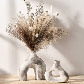 SIDUCAL Ceramic Vase Set of 2 for Minimalist Bohemian Decor Irregular Hollow Donut Vases for Home Decor Wedding Living Room Shelf Office Entryway Mantel Decoration