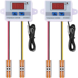 クイックコネクタ付きデジタル LED 温度コントローラ モジュール 2 個、防水センサー プローブ付き ミニ サーモスタット スイッチ、プログラム可能な 50 ~ 110 度の加熱冷却サーモスタット (