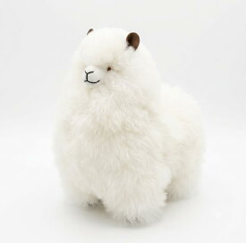 WHITE 22cm アルパカぬいぐるみ置き物 アルパカ毛 100% ホワイト1個 約22cm 民芸品おみやげ