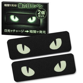 ワッペン 猫の目 マジックテープ ベルクロ 面ファスナー ウォーキング 散歩 反射 蓄光 発光 2枚セット