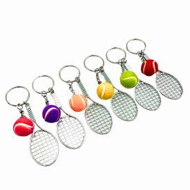 テニス キーホルダー てにす 緑色 グリーン 黄色 イエロー 赤色 レッド 桃色 ピンク 橙色 オレンジ 紫色 パープル ストラップ ペア お揃い 男子 女子 新品 おしゃれ 型 お守り かっこいい メンズ レディース クラブ チーム 部活 友達 仲間 庭球