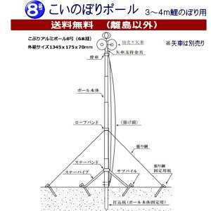 【こいのぼりポール/6号/8号】こぶり箱タイプ こいのぼり用アルミポール(三脚付)/6号/8号/鯉のぼり用ポール/アルミポール