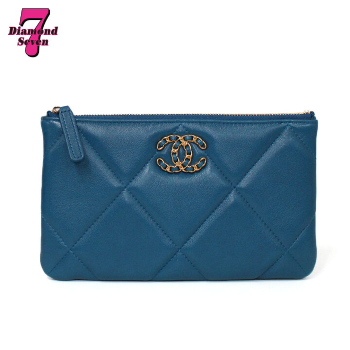 楽天市場】【中古】【未使用】CHANEL シャネル19 ポーチ レザー ブルー 