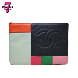 【中古】【美品】CHANEL シャネル レザー クラッチバッグ マルチカラー パッチワーク ラムスキン ココマーク メンズ レディース 2015年12月 *k932*