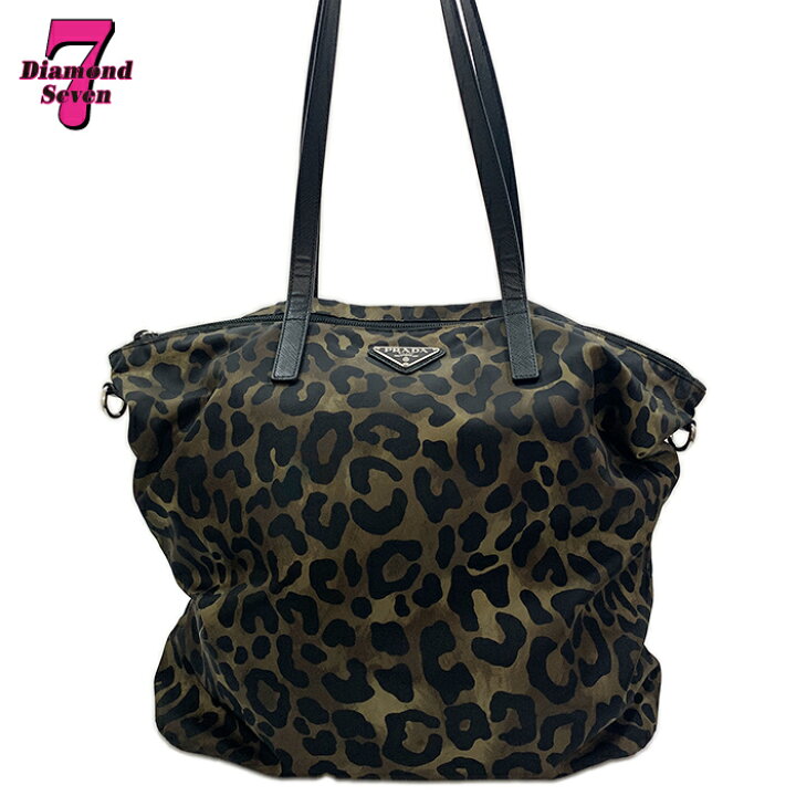 楽天市場】【中古】【美品】 PRADA プラダ ヒョウ柄 ナイロン トート 