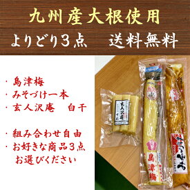 沢庵 (水溜食品 島津梅/太陽漬物 みそ漬一本/玄人沢庵 白ぼし) 組み合わせ自由 よりどり3点 たくあん 漬物 送料無料