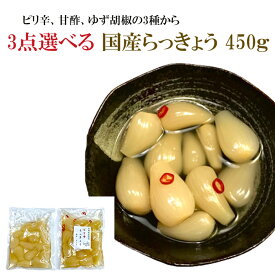 【ランキング1位獲得】らっきょう 選べる3点(ピリ辛/ゆず胡椒/はちみつ) 無添加 国産 450g(150g×選べる3点) 送料無料 漬物 九州産 らっきょう漬け ゆずごしょう ゆずこしょう ポイント消化