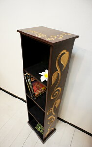 ★レビューで特典★アジアン家具 収納家具 キャビネット 本棚 マガジンラック ウッドラック ♪スカルプラック(リーフ柄L)♪ バリ CD DVD 隙間 スリム リゾート トライバル ホテルライク イン