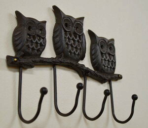 ★レビューで特典★壁飾り 壁面装飾 壁掛けフック 鍵フック オブジェ インテリア小物 アジアン雑貨 バリ ♪アイアンフクロウフック♪ おしゃれ リゾート トライバル ホテルライク アジアン