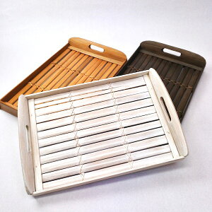 ★レビューで特典★ウッドトレイ ティートレイ 木製トレイ 角型 アンティーク アジアン バリ 雑貨 ♪バンブーお盆トレイM(ブラウン・ナチュラル・ホワイト)♪ おしゃれ キッチン雑貨 キ