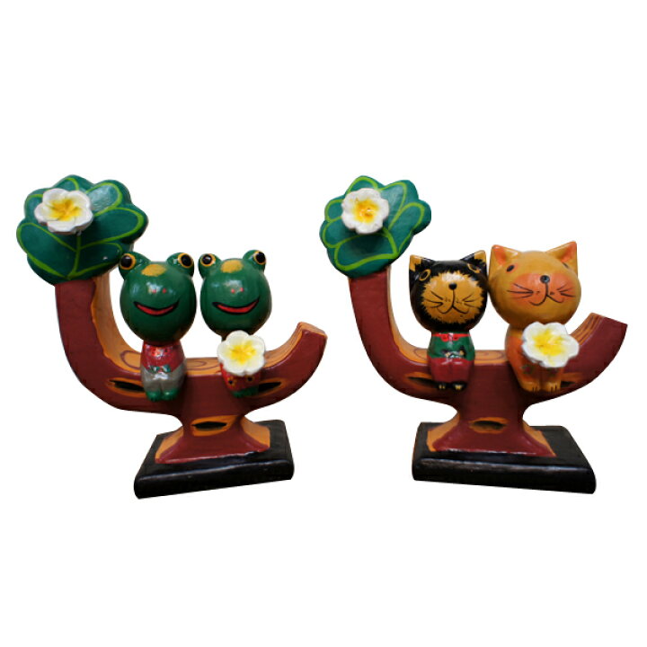 楽天市場 置物 置き物 オブジェ オーナメント 飾り アニマル アジアン バリ 猫 雑貨 木に座る仲良しカップル ネコorカエル おしゃれ エスニック リゾート アジアンインテリア インテリア雑貨 デザイン雑貨 バリ風 アジアン家具 雑貨のヤヤパプス