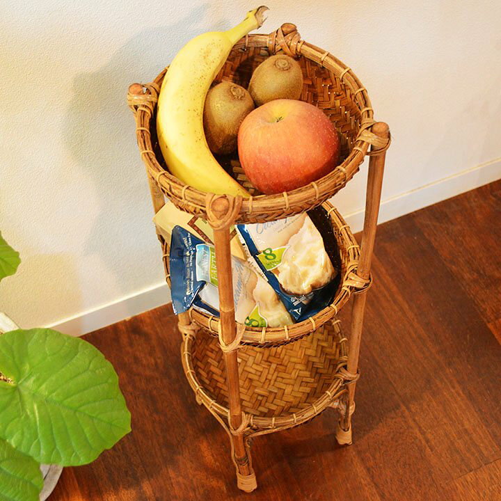 楽天市場】アジアン家具 木製 バリ ♪ロンボク島ラタンバスケット棚 