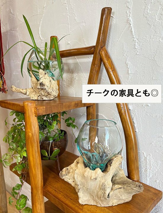 楽天市場】アジアン バリ 雑貨 ♪天然流木のガラスポット（深型  
