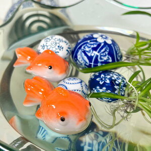 ★レビューで特典★アジアン バリ 雑貨 ♪陶器の浮き玉(金魚)♪ インテリア おしゃれ ナチュラル リゾート トライバル ホテルライク 置き物 オブジェ 金魚鉢 水槽