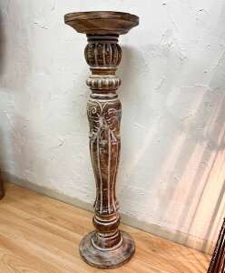 ★レビューで特典★フラワースタンド 観葉植物置き ♪ホワイトウォッシュ彫刻花台(Lサイズ)♪ サイドテーブル アンティーク 玄関 廊下 リビング インテリア おしゃれ ナチュラル カフェ