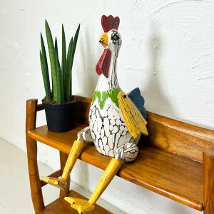 ★レビューで特典★置物 置き物 オブジェ 木製 動物 ♪可動式カラフルニワトリ♪ 玄関 ガーデニング アンティーク シャビーシック インテリア おしゃれ アジアン バリ ナチュラル カフェ リ