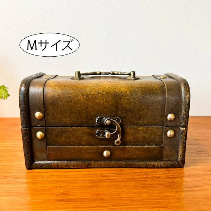 楽天市場】アンティーク調ウッドBOX（レトロ型M）♪ 宝箱 収納雑貨 
