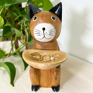★レビューで特典★置物 置き物 オブジェ オーナメント 飾り インテリア小物 アジアン雑貨 バリ 猫 ♪トレイ持ちナチュラルネコ♪ おしゃれ リゾート トライバル ホテルライク アジアンイ