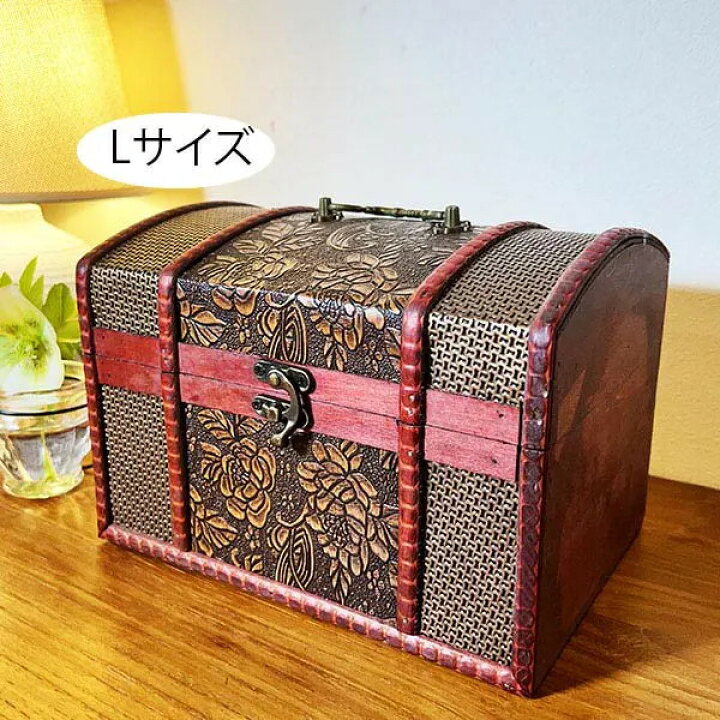 楽天市場】アンティーク調ウッドBOX Lサイズ（バラ柄）♪ 宝箱 収納 